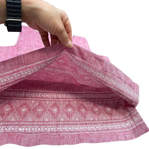 Edward Embroidered Red White Dark Pink Linen Sleeveless Tank Shirt Blouse Size M - Picture 8 of 11